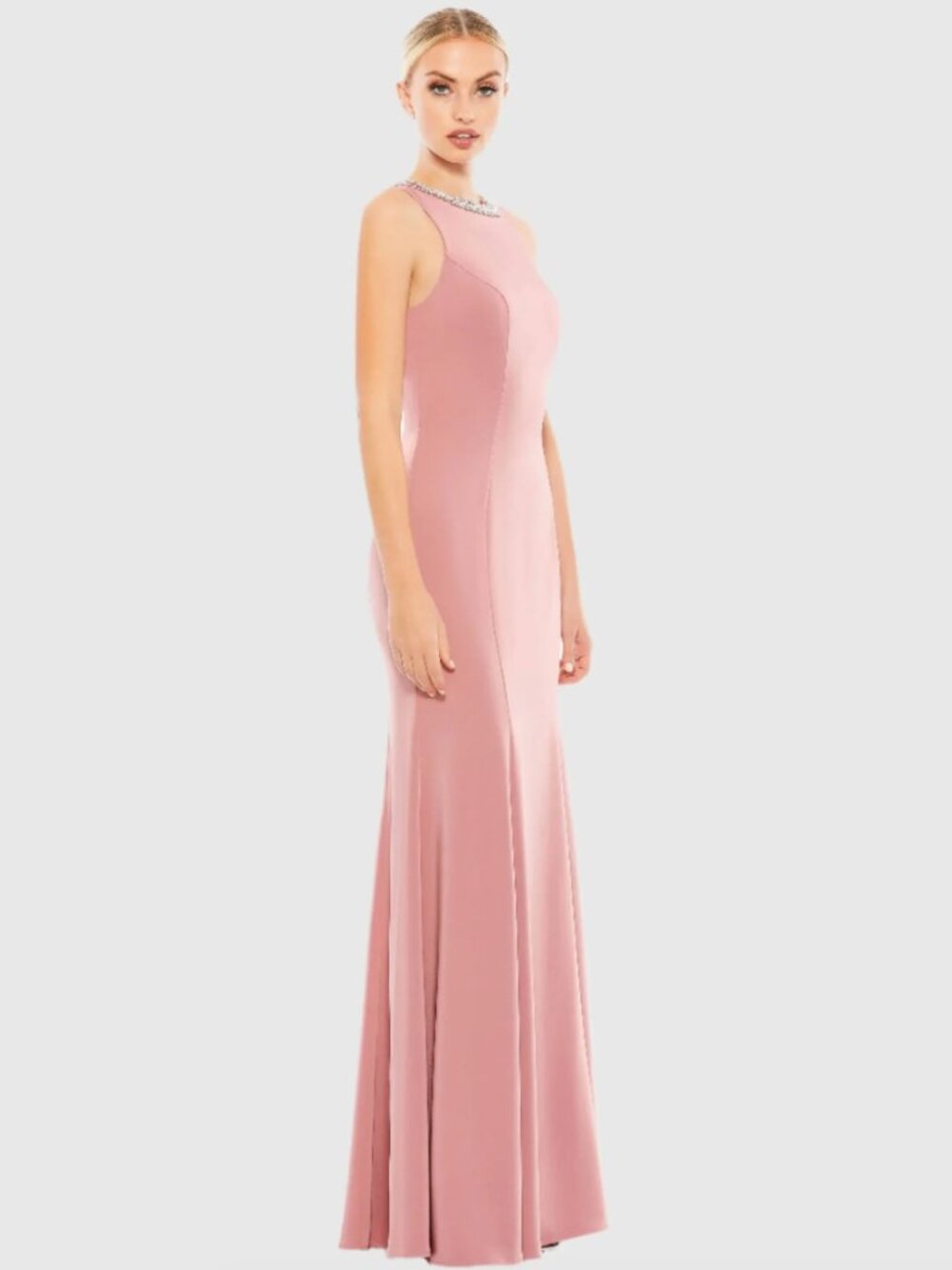 NEW Ieena Mac Duggal 49093 Embellished Neck Trumpet Gown Rose Pink Size 10 $398